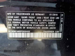 2015 Volkswagen CC Sport with VIN WVWBN7ANXFE820403, listed as a Copart auction lot 45813105 with 112,050 mi miles and Clean Title. Bid and sale history available at DreamBid. Image 12.