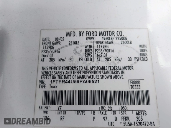 2006 Ford Ranger STX z VIN 1FTYR44U56PA06521, wystawiony jako IAAI lot #42550090 z przebiegiem 192 697 mil mil oraz . Historia ofert i sprzedaży dostępna na DreamBid. Obrazek 9.