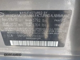 2011 Hyundai Elantra GLS with VIN 5NPDH4AE2BH060735, listed as a IAAI auction lot 42075170 with 109,423 mi miles. Bid and sale history available at carsss.com. Image 9.