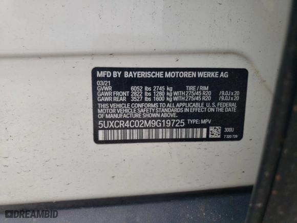 2021 BMW X5 sDrive40i with VIN 5UXCR4C02M9G19725, listed as a Copart auction lot 47860955 with 0 mi miles and Clean Title. Bid and sale history available at carsss.com. Image 13.