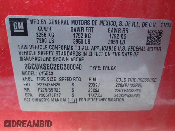 2014 Chevrolet Silverado 1500 LTZ with VIN 3GCUKSEC2EG300040, listed as a IAAI auction lot 42037164 with 64,271 mi miles. Bid and sale history available at carsss.com. Image 9.
