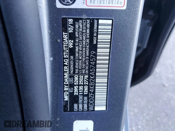 2019 Mercedes-Benz E-Class E 300 with VIN WDDZF4KB2KA574579, listed as a Copart auction lot 41700585 with 0 mi miles and Clean Title. Bid and sale history available at carsss.com. Image 13.