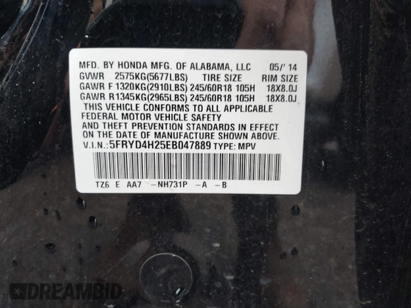 2014 Acura MDX с VIN 5FRYD4H25EB047889, выставлен на аукционе IAAI как лот 42203775 с пробегом 162 709 миль миль и . История ставок и продаж доступна на DreamBid. Изображение 9.