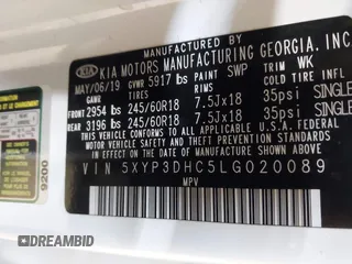 2020 Kia Telluride EX z VIN 5XYP3DHC5LG020089, wystawiony jako IAAI lot #41890001 z przebiegiem 87 396 mil mil oraz . Historia ofert i sprzedaży dostępna na DreamBid. Obrazek 9.