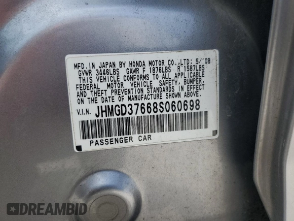 2008 Honda Fit Sport with VIN JHMGD37668S060698, listed as a Copart auction lot 53722995 with 204,346 mi miles and Salvage Title. Bid and sale history available at carsss.com. Image 13.