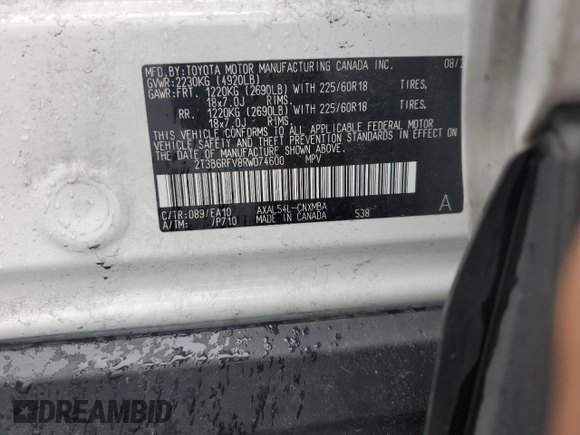2024 Toyota RAV4 Hybrid XLE Premium with VIN 2T3B6RFV8RW074600, listed as a Copart auction lot 59560115 with 23,839 mi miles and Salvage title. Bid and sale history available at DreamBid. Image 13.