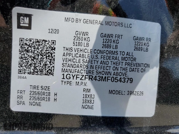 2021 Cadillac XT4 AWD Sport with VIN 1GYFZFR43MF054379, listed as a Copart auction lot 55338315 with 53,693 mi miles and Salvage title. Bid and sale history available at DreamBid. Image 14.