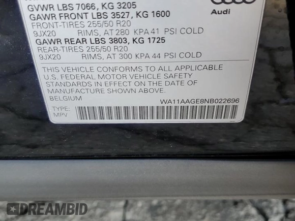 2022 Audi e-tron Sportback S line Premium z VIN WA11AAGE8NB022696, wystawiony jako Copart lot #86595464 z przebiegiem 36 024 mil mil oraz Szkoda całkowita • Salvage title. Historia ofert i sprzedaży dostępna na DreamBid. Obrazek 14.