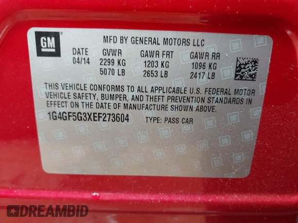 2014 Buick LaCrosse Premium II with VIN 1G4GF5G3XEF273604, listed as a IAAI auction lot 42252108 with 154,257 mi miles and . Bid and sale history available at DreamBid. Image 9.