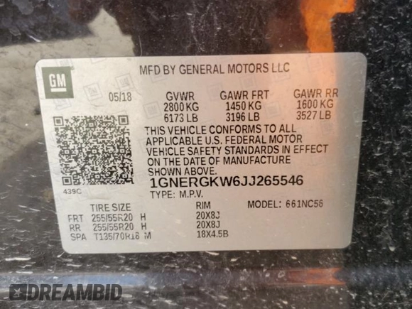 2018 Chevrolet Traverse LT Cloth z VIN 1GNERGKW6JJ265546, wystawiony jako Copart lot #46409545 z przebiegiem 116 079 mil mil oraz Szkoda całkowita • Salvage title. Historia ofert i sprzedaży dostępna na DreamBid. Obrazek 15.