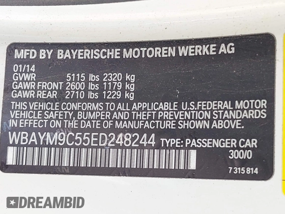 2014 BMW 6 Series 650i with VIN WBAYM9C55ED248244, listed as a IAAI auction lot 42043456 with 144,664 mi miles and . Bid and sale history available at DreamBid. Image 9.