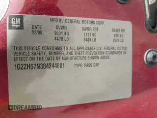 2008 Pontiac G6 GT z VIN 1G2ZH57N384244801, wystawiony jako IAAI lot #42415190 z przebiegiem 142 822 mil mil oraz . Historia ofert i sprzedaży dostępna na DreamBid. Obrazek 9.