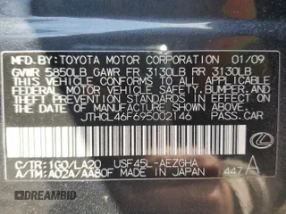 2009 Lexus LS 460 with VIN JTHCL46F695002146, listed as a Copart auction lot 53454775 with Not Provided miles and Salvage Title. Bid and sale history available at DreamBid. Image 12.
