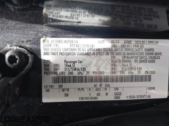 2012 Ford Focus SE с VIN 1FAHP3F28CL152822, выставлен на аукционе IAAI как лот 42277102 с пробегом 165 564 миль миль и . История ставок и продаж доступна на DreamBid. Изображение 9.