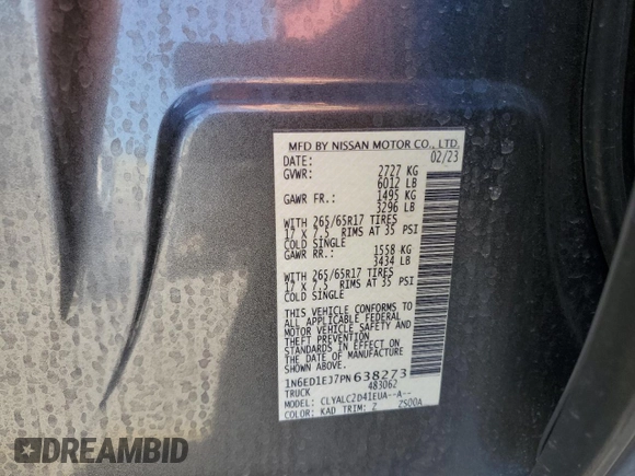 2023 Nissan Frontier SV with VIN 1N6ED1EJ7PN638273, listed as a Copart auction lot 49276655 with Not provided miles and Salvage title. Bid and sale history available at DreamBid. Image 13.