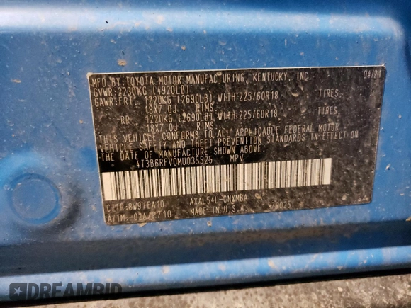 2021 Toyota RAV4 Hybrid LE with VIN 4T3B6RFV0MU035525, listed as a Copart auction lot 45775665 with 52,234 mi miles and Salvage Title. Bid and sale history available at carsss.com. Image 15.