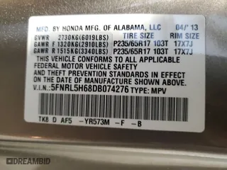 2013 Honda Odyssey EX-L with VIN 5FNRL5H68DB074276, listed as a Copart auction lot 50323735 with 154,620 mi miles and Salvage Title. Bid and sale history available at carsss.com. Image 13.
