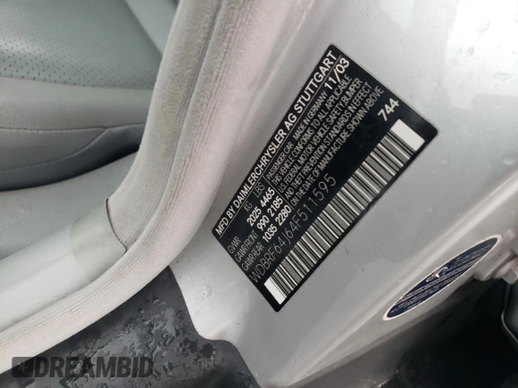 2004 Mercedes-Benz C 320 with VIN WDBRF64J64F511595, listed as a Copart auction lot 62996795 with 113,901 mi miles and Salvage title. Bid and sale history available at DreamBid. Image 13.