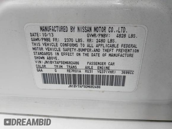 2014 Infiniti Q50 Sport with VIN JN1BV7AP5EM682486, listed as a IAAI auction lot 42286414 with 274,696 mi miles and . Bid and sale history available at DreamBid. Image 9.