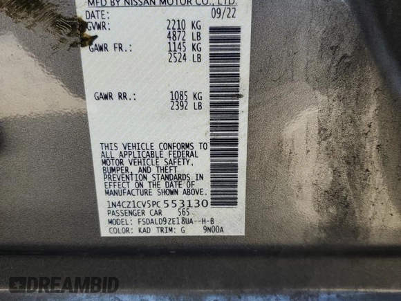 2023 Nissan LEAF SV Plus with VIN 1N4CZ1CV5PC553130, listed as a Copart auction lot 56167875 with 21,344 mi miles and Salvage title. Bid and sale history available at DreamBid. Image 12.