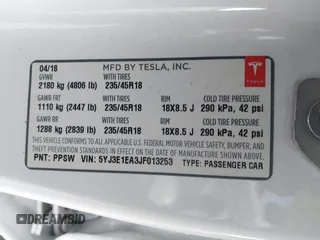 2018 Tesla Model 3 Long Range Battery with VIN 5YJ3E1EA3JF013253, listed as a IAAI auction lot 41752102 with 84,459 mi miles. Bid and sale history available at carsss.com. Image 9.