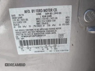 2023 Ford Explorer Limited with VIN 1FMSK8FH8PGB69131, listed as a IAAI auction lot 42687821 with 52,347 mi miles and . Bid and sale history available at DreamBid. Image 9.