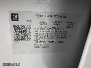 2021 Chevrolet Malibu LT with VIN 1G1ZD5ST5MF078043, listed as a IAAI auction lot 41792724 with 146,102 mi miles. Bid and sale history available at carsss.com. Image 9.