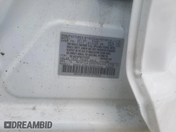 2019 Nissan Sentra SV with VIN 3N1AB7AP5KY279332, listed as a Copart auction lot 87600345 with 63,696 mi miles and Salvage Title. Bid and sale history available at DreamBid. Image 14.