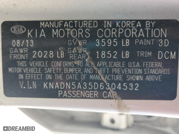2013 Kia Rio SX with VIN KNADN5A35D6304532, listed as a Copart auction lot 51487255 with 123,004 mi miles and Salvage Title. Bid and sale history available at carsss.com. Image 12.