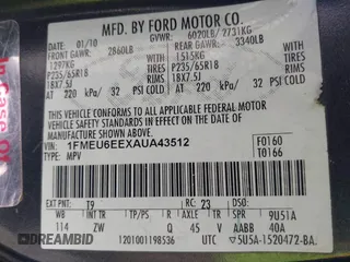 2010 Ford Explorer Eddie Bauer with VIN 1FMEU6EEXAUA43512, listed as a IAAI auction lot 42074150 with 219,137 mi miles and . Bid and sale history available at carsss.com. Image 9.