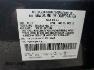 2012 Mazda 6 i Touring Plus with VIN 1YVHZ8EH3C5M13148, listed as a Copart auction lot 48780985 with 68,517 mi miles and Salvage Title. Bid and sale history available at carsss.com. Image 13.
