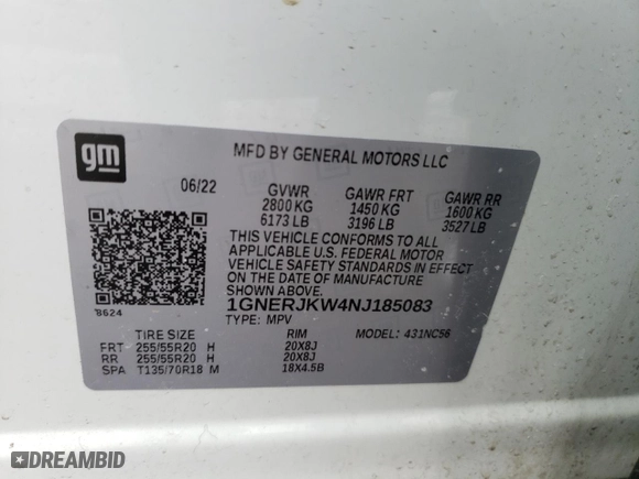 2022 Chevrolet Traverse RS with VIN 1GNERJKW4NJ185083, listed as a Copart auction lot 44982135 with 78,137 mi miles and Salvage Title. Bid and sale history available at carsss.com. Image 15.