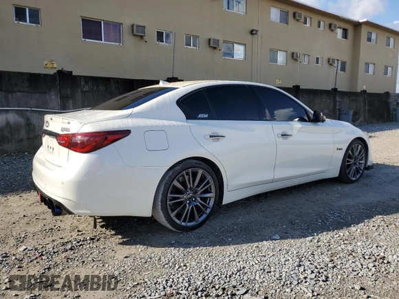 2020 Infiniti Q50 Red Sport 400 with VIN JN1FV7AR5LM660861, listed as a Copart auction lot 46030555 with 36,249 mi miles and Non Repairable. Bid and sale history available at carsss.com. Image 3.