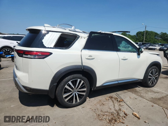 2023 Nissan Pathfinder Platinum z VIN 5N1DR3DK1PC223933, wystawiony jako Copart lot #59137525 z przebiegiem 21 193 mil mil oraz Szkoda całkowita • Salvage title. Historia ofert i sprzedaży dostępna na DreamBid. Obrazek 3.