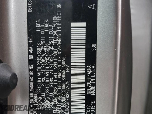 2008 Toyota Sienna CE with VIN 5TDZK23C78S222479, listed as a Copart auction lot 53394135 with 150,401 mi miles and Non Repairable. Bid and sale history available at DreamBid. Image 13.