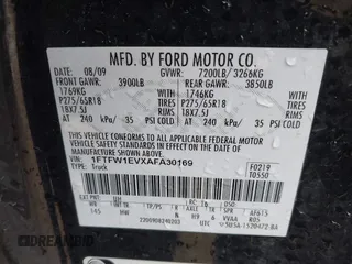 2010 Ford F-150 XL with VIN 1FTFW1EVXAFA30169, listed as a IAAI auction lot 41932388 with 263,967 mi miles. Bid and sale history available at carsss.com. Image 9.