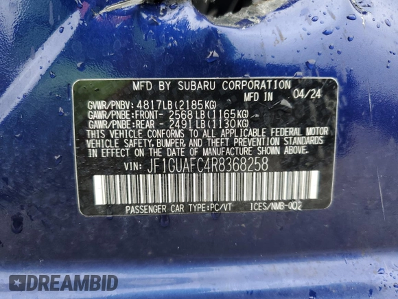 2024 Subaru Impreza Special Sports z VIN JF1GUAFC4R8368258, wystawiony jako Copart lot #51915125 z przebiegiem 9 277 mil mil oraz Szkoda całkowita • Salvage title. Historia ofert i sprzedaży dostępna na DreamBid. Obrazek 13.