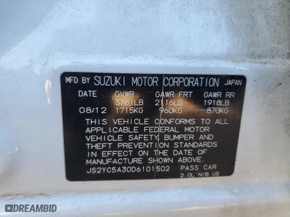 2013 Suzuki SX4 LE with VIN JS2YC5A30D6101502, listed as a Copart auction lot 77066564 with 96,626 mi miles and Salvage Title. Bid and sale history available at carsss.com. Image 15.