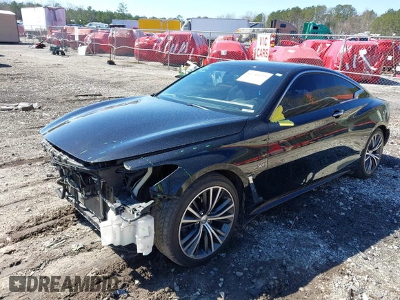 2018 Infiniti Q60 Luxe with VIN JN1EV7EL2JM392124, listed as a IAAI auction lot 41744375 with 63,421 mi miles and . Bid and sale history available at carsss.com. Image 2.