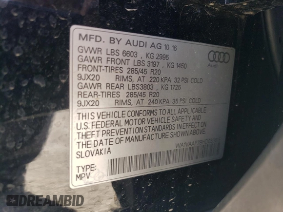 2017 Audi Q7 Prestige with VIN WA1VAAF78HD033615, listed as a Copart auction lot 47453895 with 83,003 mi miles and Clean Title. Bid and sale history available at carsss.com. Image 13.