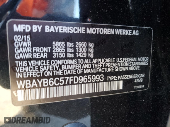 2015 BMW 7 Series 750i xDrive with VIN WBAYB6C57FD965993, listed as a Copart auction lot 83871924 with 76,720 mi miles and Salvage Title. Bid and sale history available at carsss.com. Image 12.