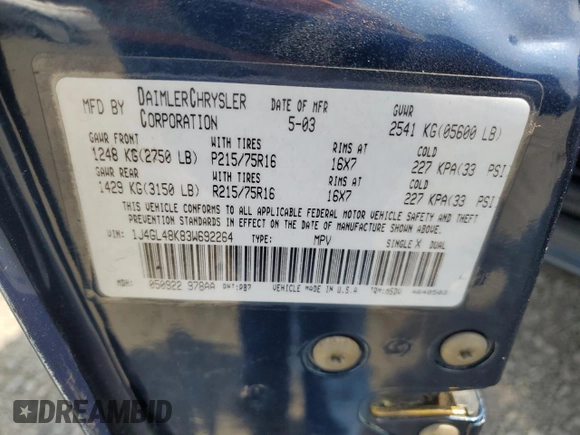 2003 Jeep Liberty Sport with VIN 1J4GL48K83W692264, listed as a Copart auction lot 54525105 with 176,056 mi miles and Salvage Title. Bid and sale history available at carsss.com. Image 13.