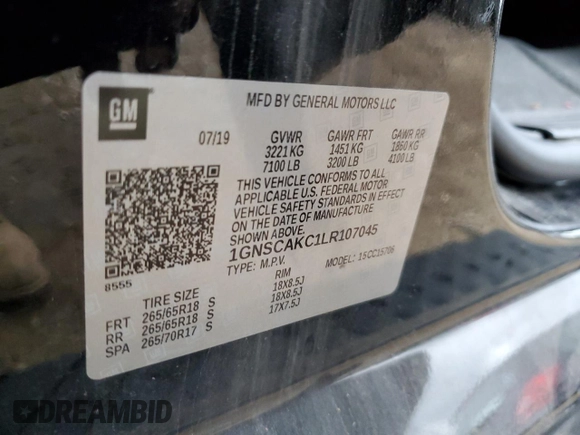 2020 Chevrolet Tahoe LS with VIN 1GNSCAKC1LR107045, listed as a Copart auction lot 78150524 with Not provided miles and Salvage title. Bid and sale history available at DreamBid. Image 12.