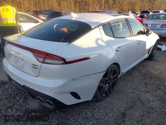 2022 Kia Stinger GT1 with VIN KNAE45LC6N6100392, listed as a IAAI auction lot 41253811 with 48,439 mi miles. Bid and sale history available at carsss.com. Image 4.