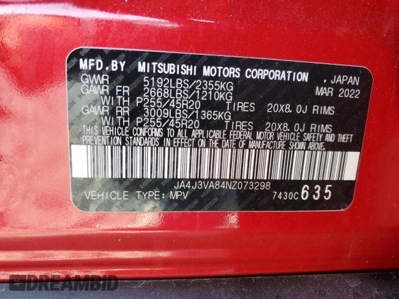 2022 Mitsubishi Outlander SEL z VIN JA4J3VA84NZ073298, wystawiony jako Copart lot #57553585 z przebiegiem 31 847 mil mil oraz Szkoda całkowita • Salvage title. Historia ofert i sprzedaży dostępna na DreamBid. Obrazek 14.