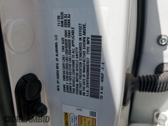 2021 Honda Passport Elite with VIN 5FNYF8H03MB007617, listed as a Copart auction lot 63036345 with 21,757 mi miles and Salvage title. Bid and sale history available at DreamBid. Image 12.