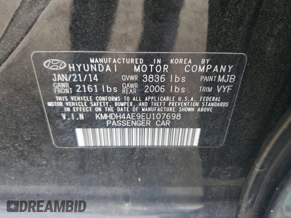2014 Hyundai Elantra SE z VIN KMHDH4AE9EU107698, wystawiony jako Copart lot #56460845 z przebiegiem 179 338 mil mil oraz Szkoda całkowita • Salvage title. Historia ofert i sprzedaży dostępna na DreamBid. Obrazek 12.