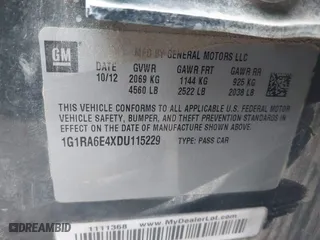 2013 Chevrolet Volt with VIN 1G1RA6E4XDU115229, listed as a IAAI auction lot 41542931 with 150,420 mi miles. Bid and sale history available at carsss.com. Image 9.