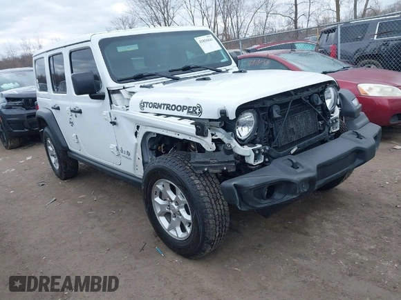 2021 Jeep Wrangler Unlimited Willys Sport with VIN 1C4HJXDG8MW596171, listed as a IAAI auction lot 41856841 with 86,353 mi miles and . Bid and sale history available at DreamBid. Image 1.
