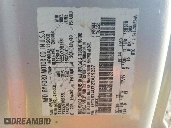 2002 Ford Ranger XL with VIN 1FTYR14U72TA19237, listed as a Copart auction lot 62276095 with 74,517 mi miles and Salvage title. Bid and sale history available at DreamBid. Image 13.